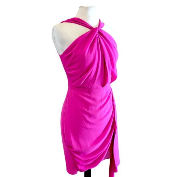 Badgley Mischka Belle Poppy Front Twist Hot Pink Cocktail Dress - 6 - Picture 4 of 12